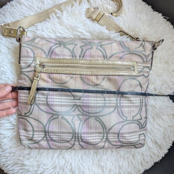 Coach, Tartan Plaid Cream Lavender Grey Signature Fabric Crossbody Bag - Picture 15 of 16